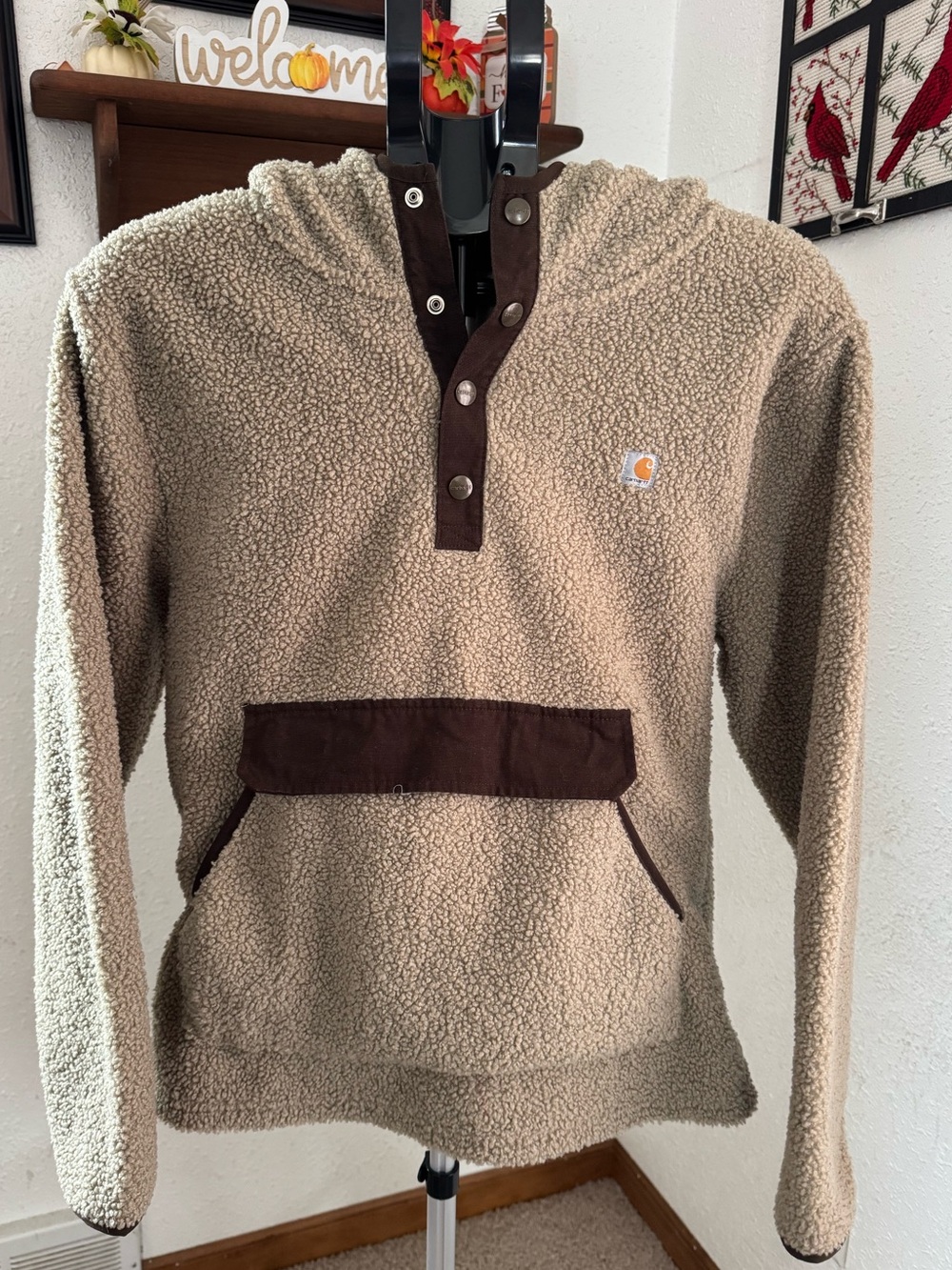 Carhartt Beige Sherpa Hooded Pullover with Brown Trim Boys size XL